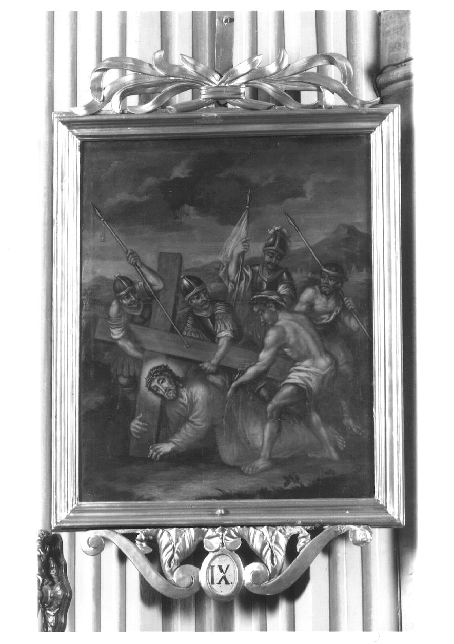 stazione IX: Gesù cade sotto la croce la terza volta (dipinto) - ambito piemontese (secc. XVII/ XVIII)