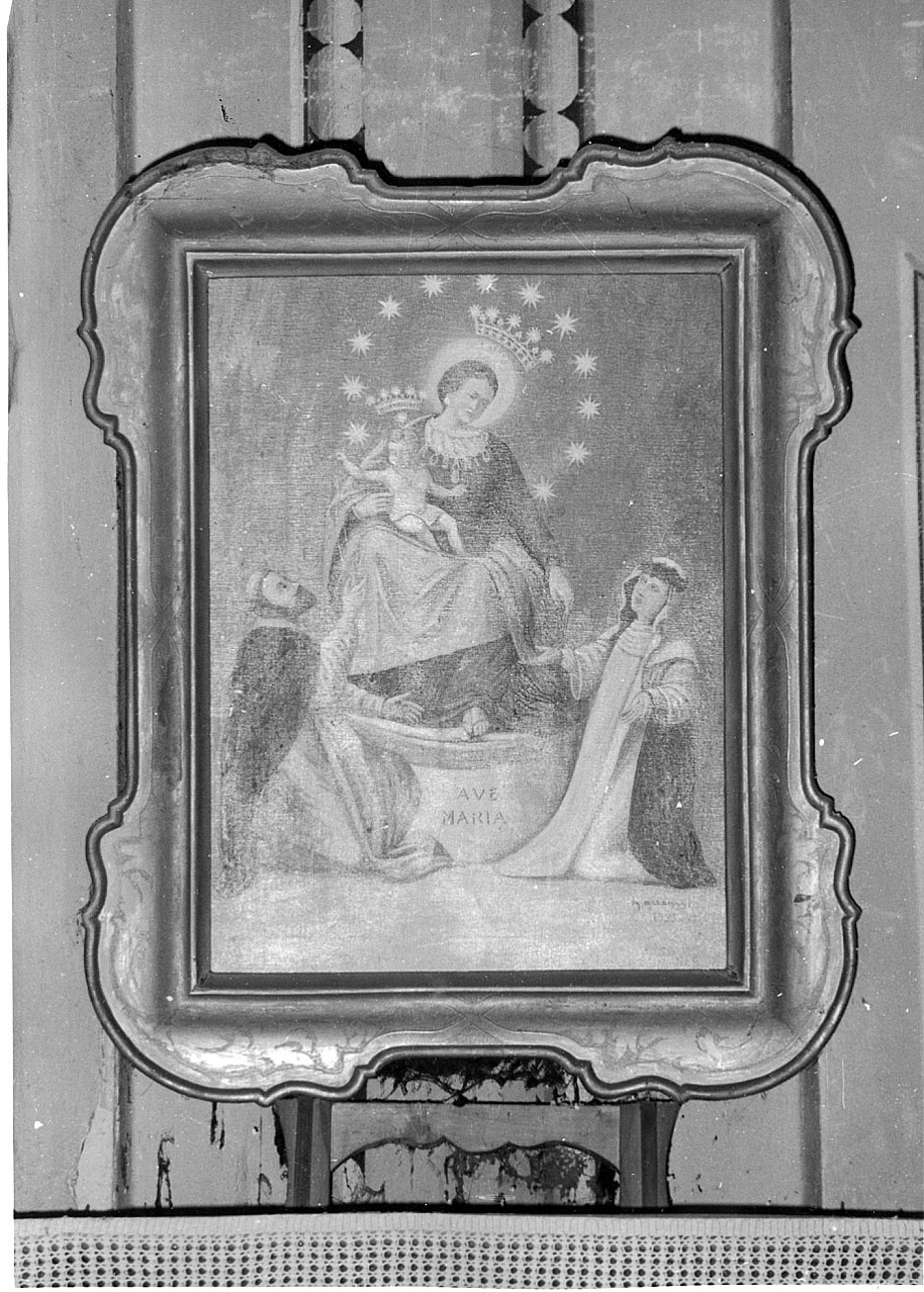Madonna del Rosario con San Domenico e Santa Rosa da Lima (dipinto, opera isolata) di Allemani A (sec. XX)