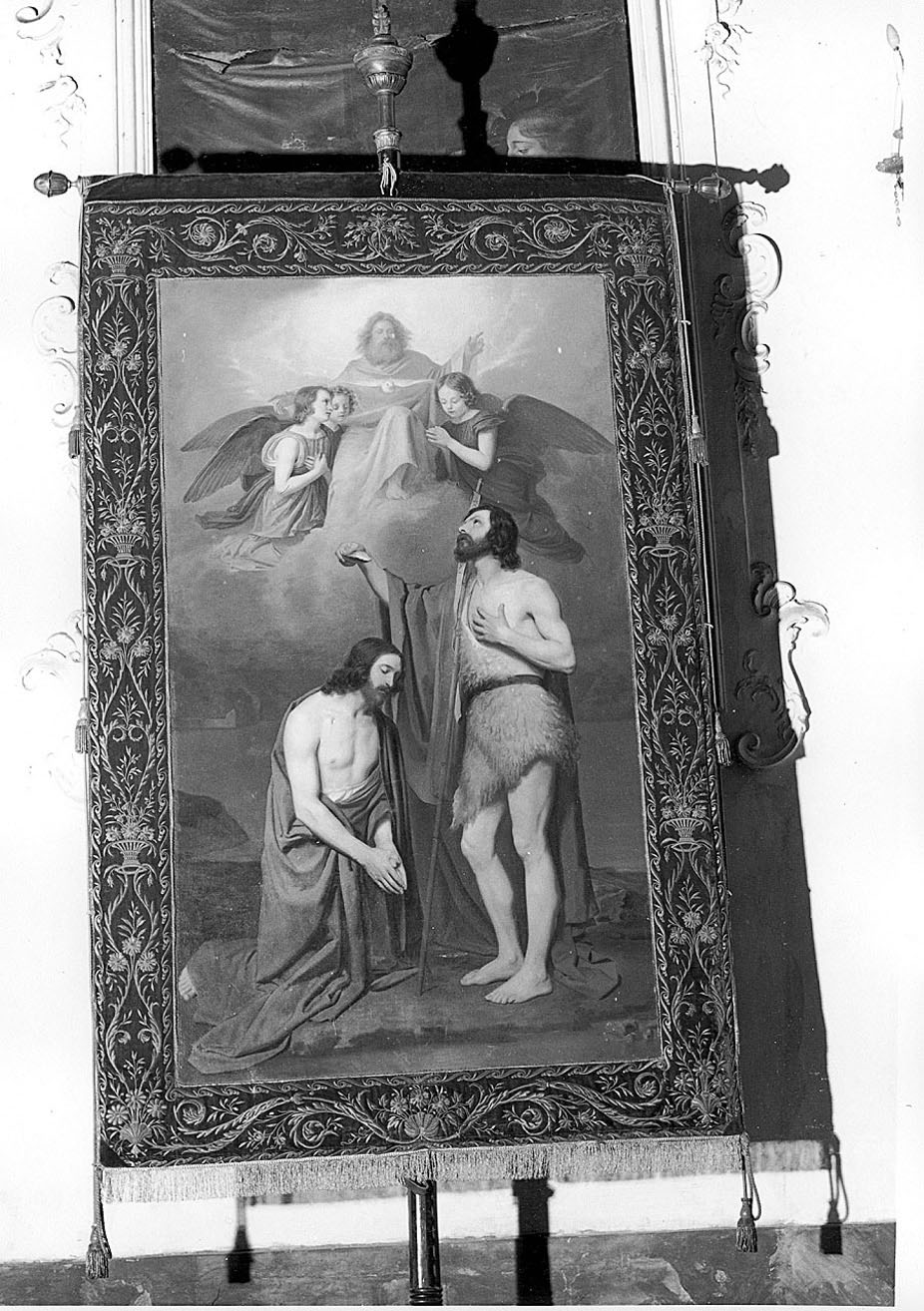 battesimo di Cristo con Dio Padre e colomba dello Spirito Santo (dipinto) di Frascheri Giuseppe Antonio (attribuito) (sec. XIX)