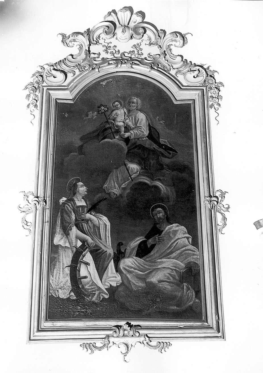 San Giuseppe in gloria con Santa Caterina d'Alessandria e San Giovanni evangelista (dipinto, opera isolata) - ambito genovese (prima metà sec. XVIII)