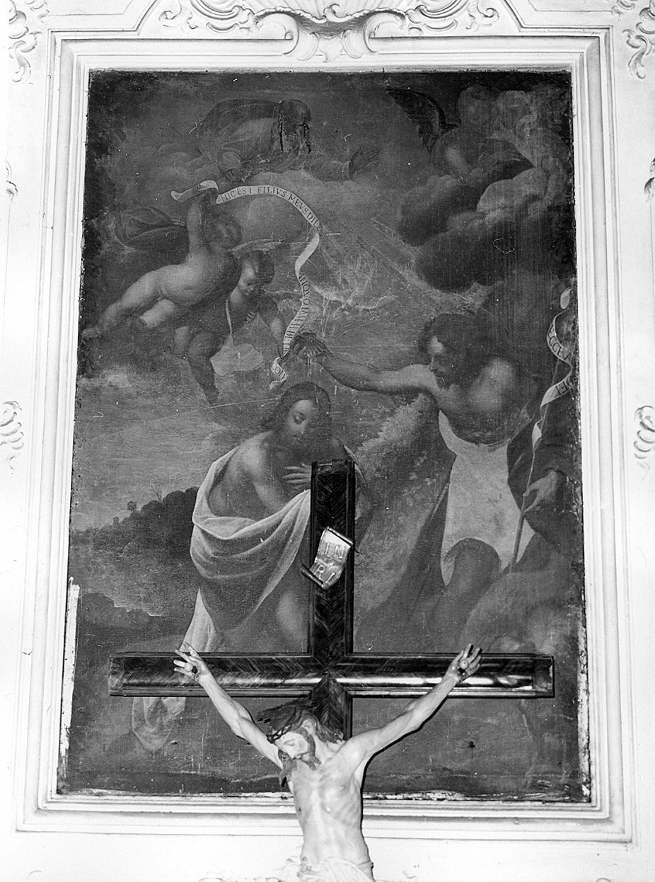 battesimo di Cristo con Dio Padre e colomba dello Spirito Santo (dipinto, opera isolata) - ambito ligure-piemontese (primo quarto sec. XVII)