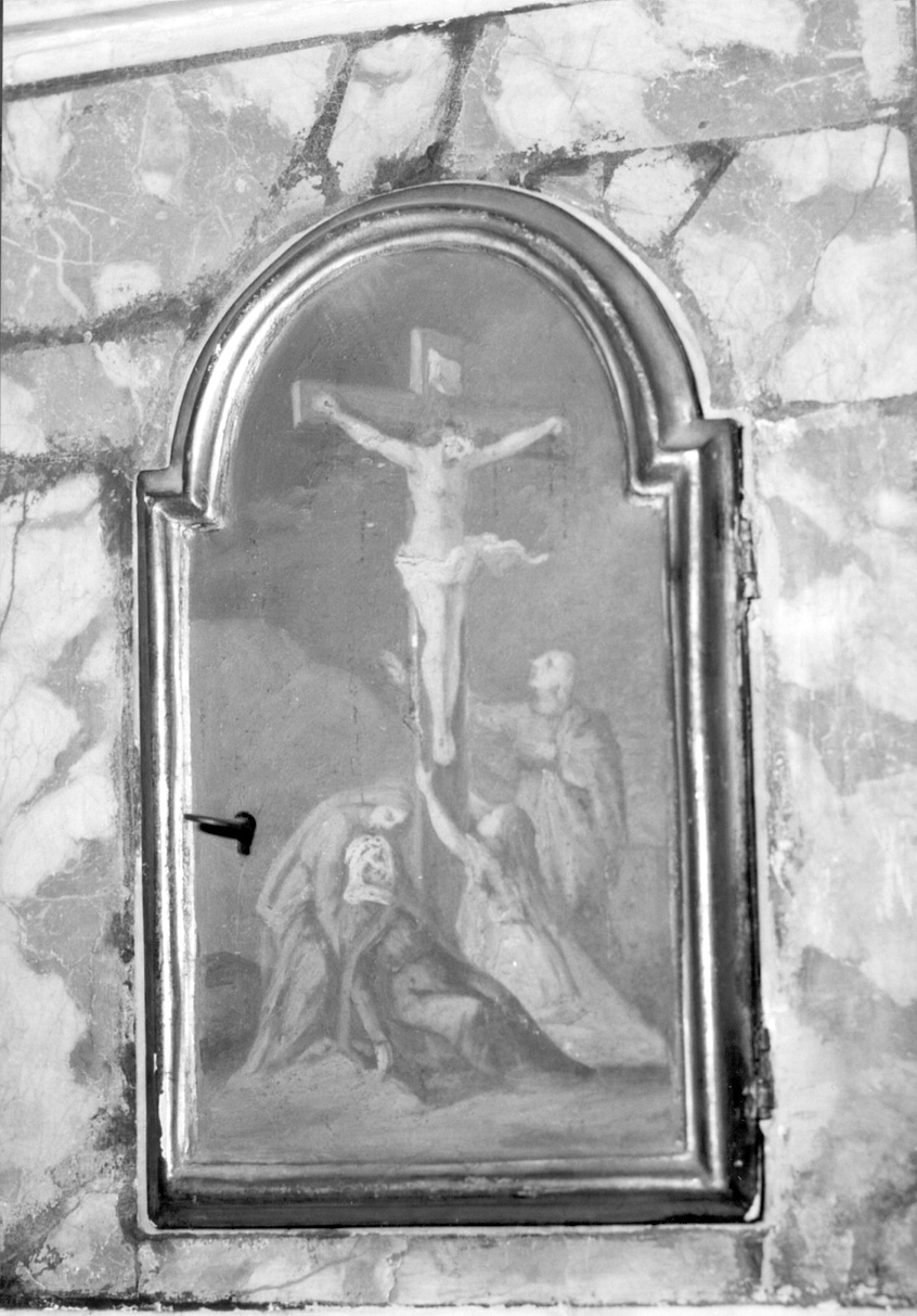 crocifissione di Cristo con la Madonna, San Giovanni Evangelista e Santa Maria Maddalena (dipinto) - ambito lombardo (sec. XVIII)