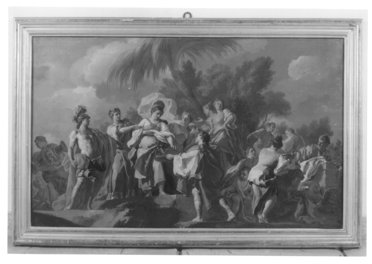 Achille riconosciuto da Ulisse mentre sceglie le armi (dipinto, opera isolata) di De Mura Francesco (secondo quarto sec. XVIII)