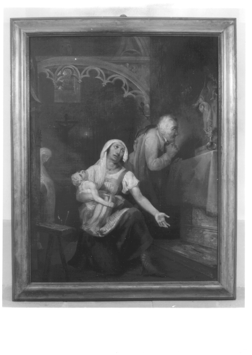 Madre che vota il bambino morente alla Madonna, voto alla Madonna (dipinto, opera isolata) di Benevello della Chiesa Cesare (secondo quarto sec. XIX)