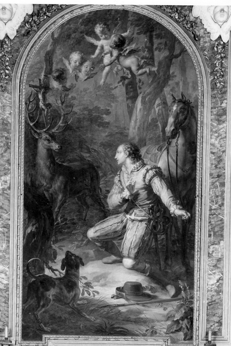 visione di Sant'Uberto (dipinto, opera isolata) di Rapous Vittorio Amedeo (terzo quarto sec. XVIII)