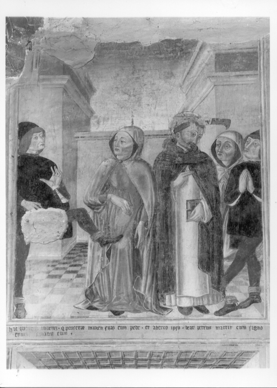 San Pietro Martire riattacca il piede ad una giovane (dipinto murale, elemento d'insieme) - ambito lombardo (seconda metà sec. XV)