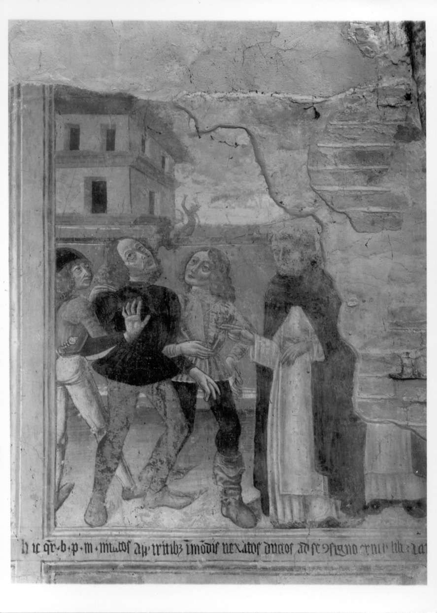 San Pietro Martire guarisce un indemoniato (dipinto murale, elemento d'insieme) - ambito lombardo (seconda metà sec. XV)