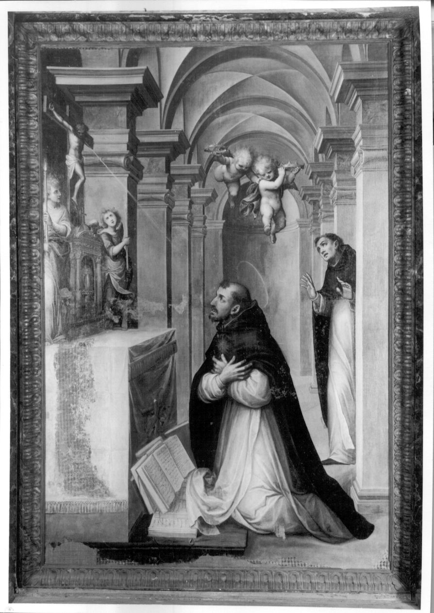 San Tommaso d'Aquino prega davanti al Cristo crocifisso (pala d'altare, opera isolata) di Caccia Guglielmo detto Moncalvo (inizio sec. XVII)