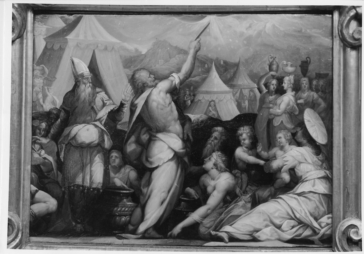Mosè e la raccolta della manna (dipinto, opera isolata) di Vasari Giorgio, Morandini Francesco detto Poppi (terzo quarto sec. XVI)