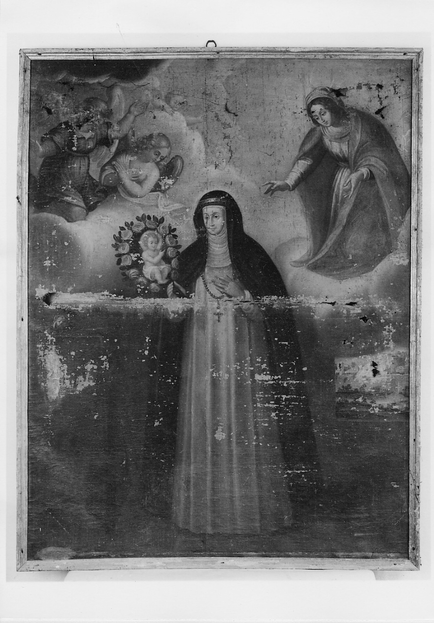 Santa Rosa da Lima con Gesù Bambino, la Madonna e angeli (dipinto, opera isolata) - ambito piemontese (fine/ inizio secc. XVII/ XVIII)