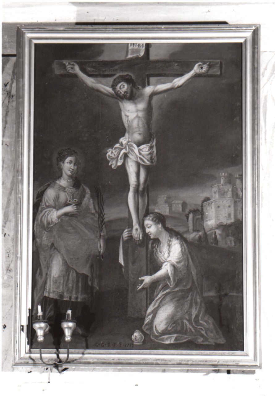 crocifissione di Cristo con Santa Maria Maddalena e Santa Lucia (dipinto, opera isolata) - bottega piemontese (metà sec. XVIII)