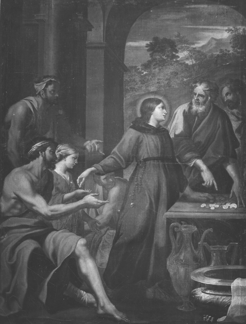 Sant'Antonio Abate distribuisce l'elemosina ai poveri (dipinto, elemento d'insieme) di Gimignani Giacinto (terzo quarto sec. XVII)