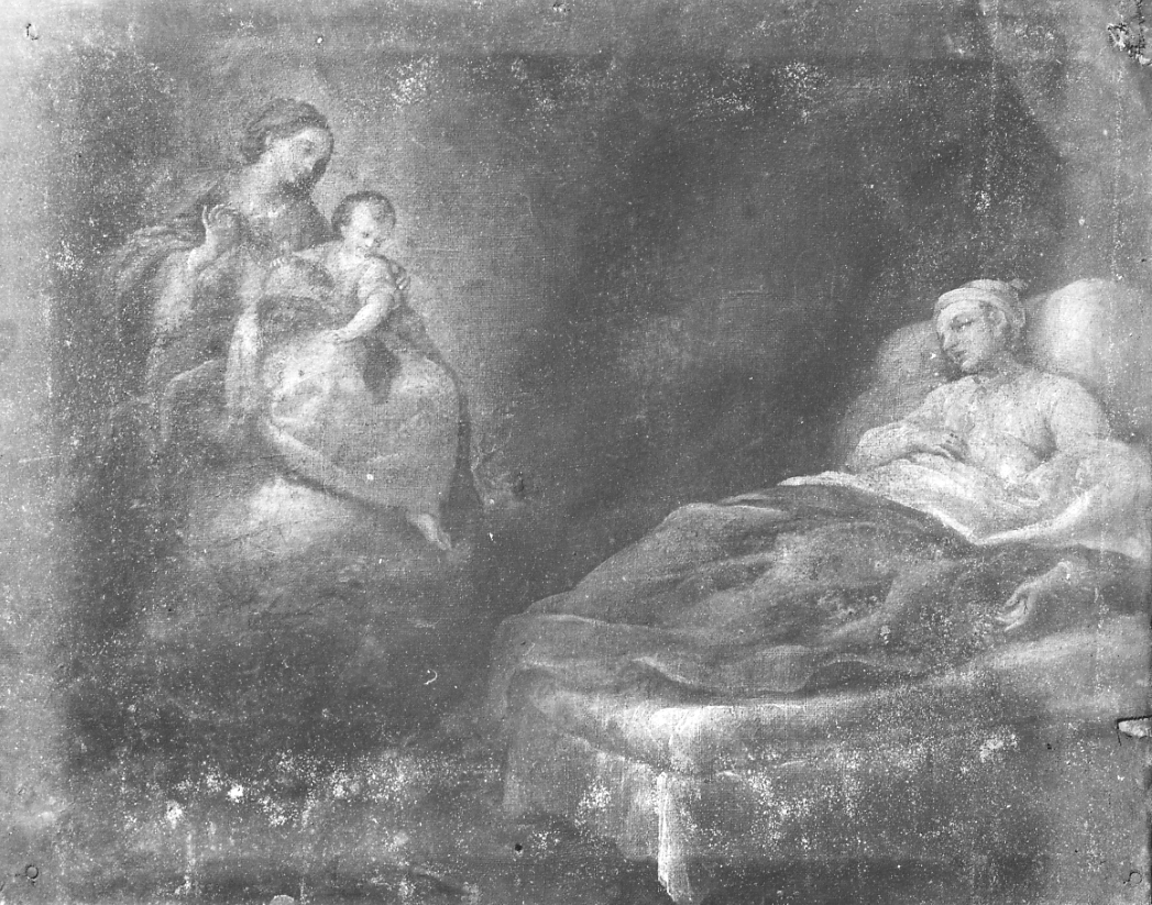Madonna con Bambino intercede per un infermo (dipinto, opera isolata) - ambito cusiano (prima metà sec. XVIII)