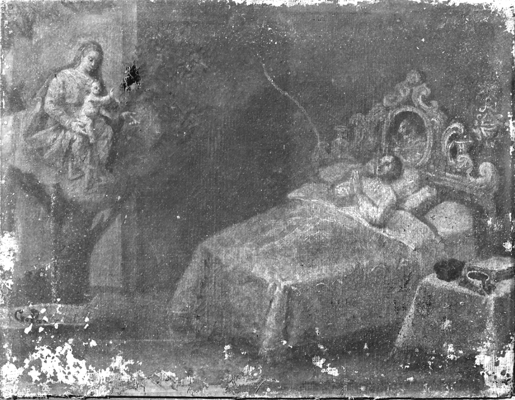 Madonna con Bambino intercede per un infermo (dipinto, opera isolata) - ambito cusiano (seconda metà sec. XVIII)