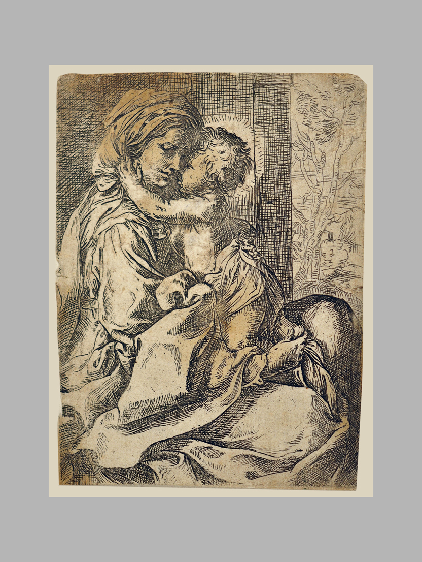 Madonna con Bambino (stampa smarginata) di Reni Guido (maniera) (prima metà sec. XVII)