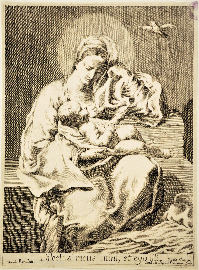 Madonna con Bambino (stampa) di Bolzoni Andrea, Reni Guido (metà sec. XVIII)