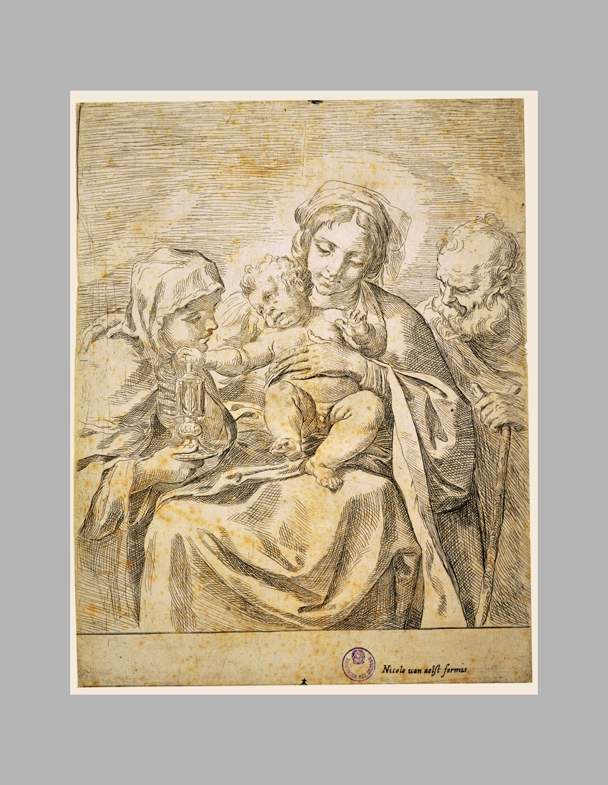 Sacra Famiglia con Santa Chiara, Sacra Famiglia (stampa smarginata) di Carracci Annibale (attribuito) (secc. XVI/ XVII)