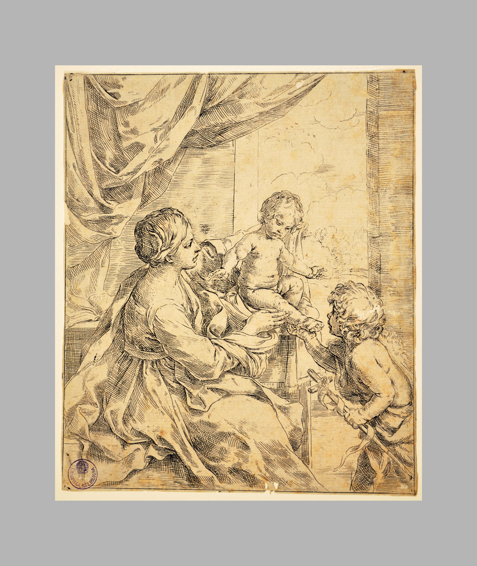 Madonna con Bambino e San Giovannino (stampa smarginata) di Reni Guido (sec. XVII)