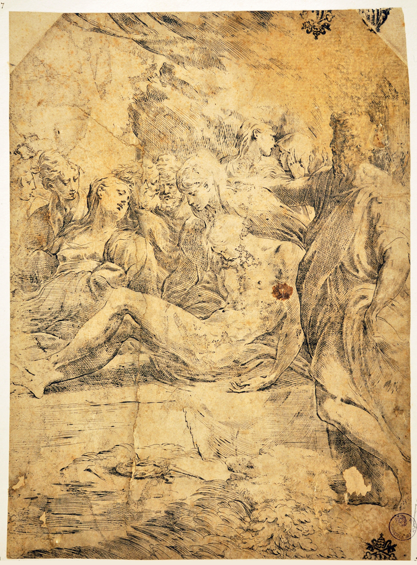 deposizione di Cristo nel sepolcro (stampa smarginata) di Parmigianino (prima metà sec. XVI)
