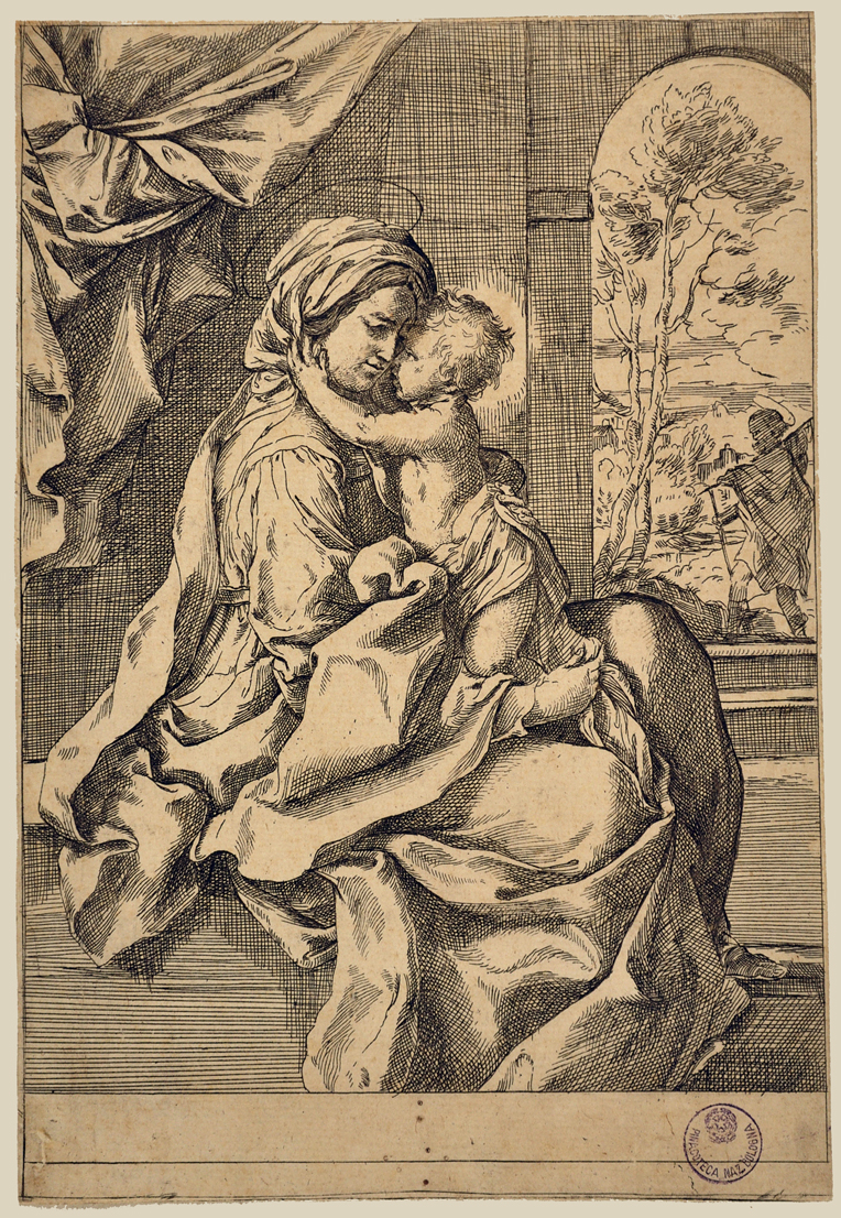Sacra Famiglia (stampa smarginata) di Reni Guido (maniera) (prima metà sec. XVII)