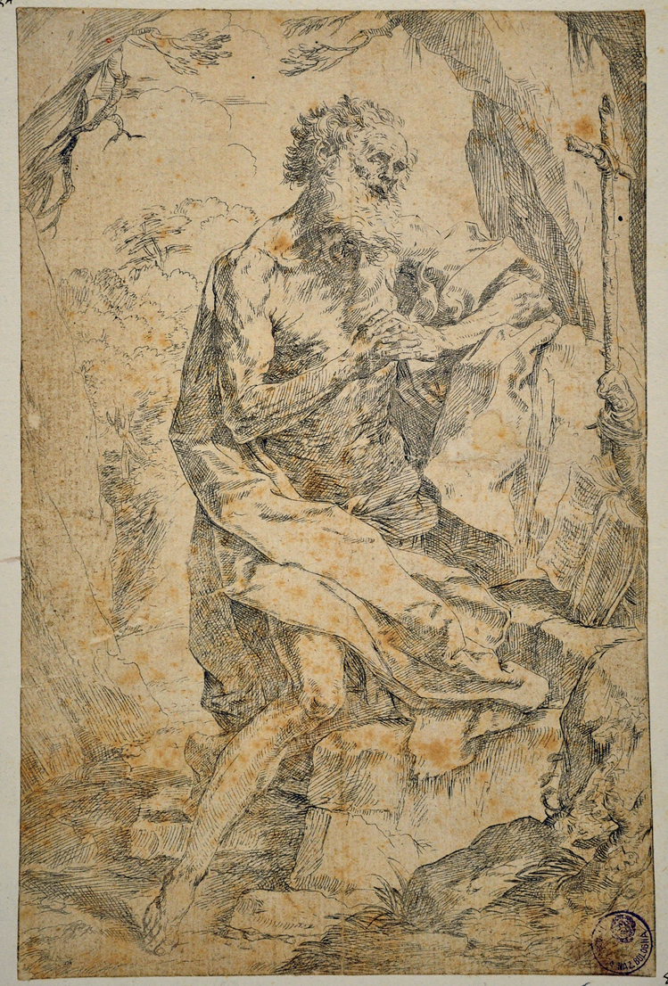 San Girolamo in preghiera nella grotta (stampa smarginata) di Reni Guido (sec. XVII)