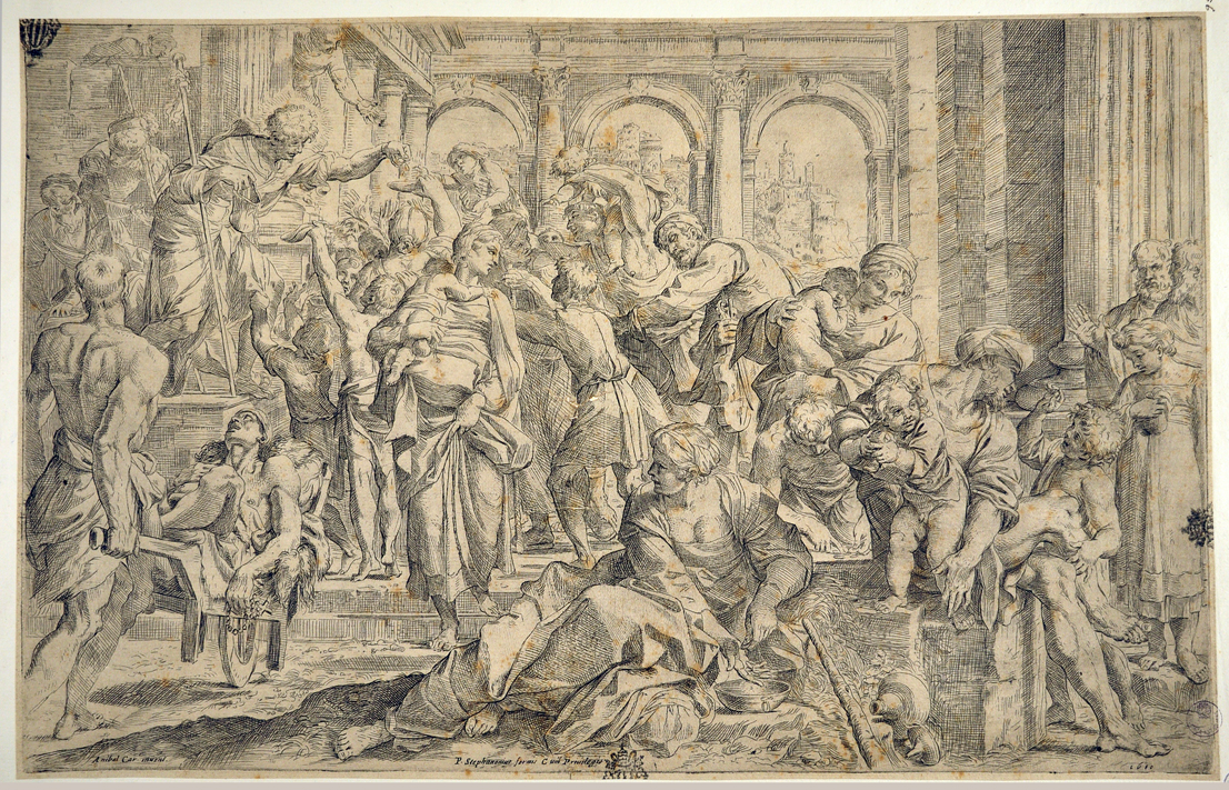 San Rocco distribuisce i suoi beni ai poveri (stampa) di Brizio Francesco, Carracci Annibale (secc. XVI/ XVII)