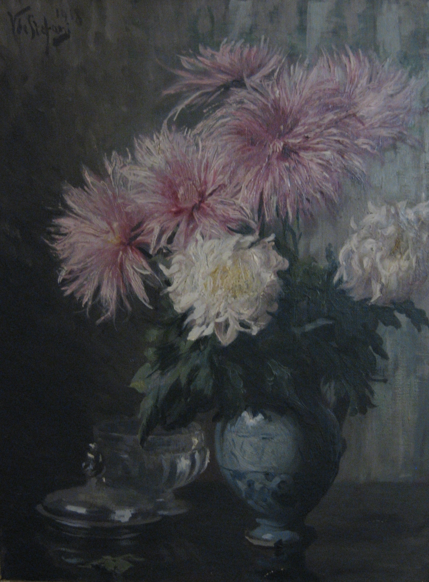 crisantemi (dipinto) di De Stefani, Vincenzo - ambito Italia settentrionale (primo quarto XX)