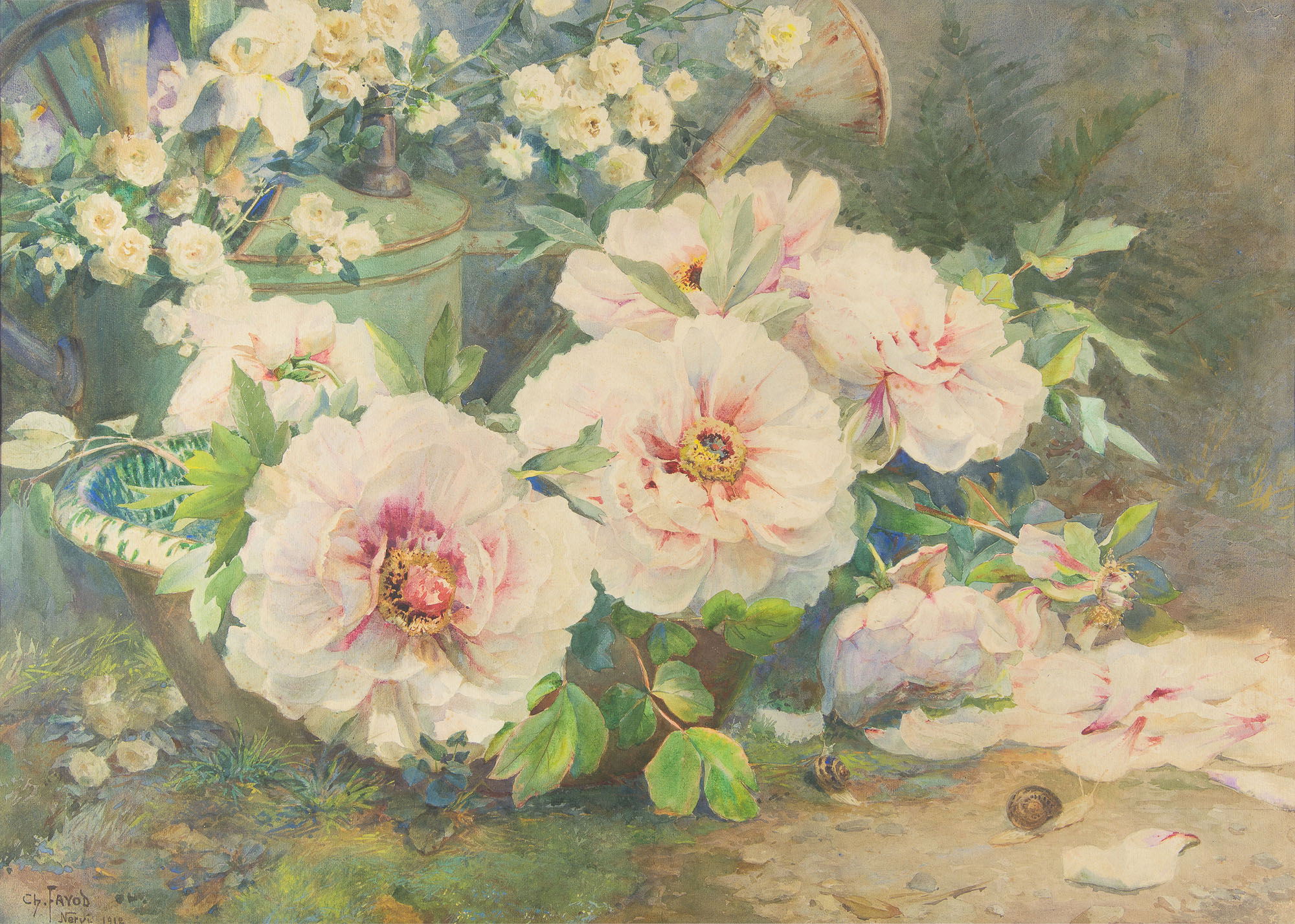 peonie (dipinto) di Fayod, Charels (primo quarto XX)