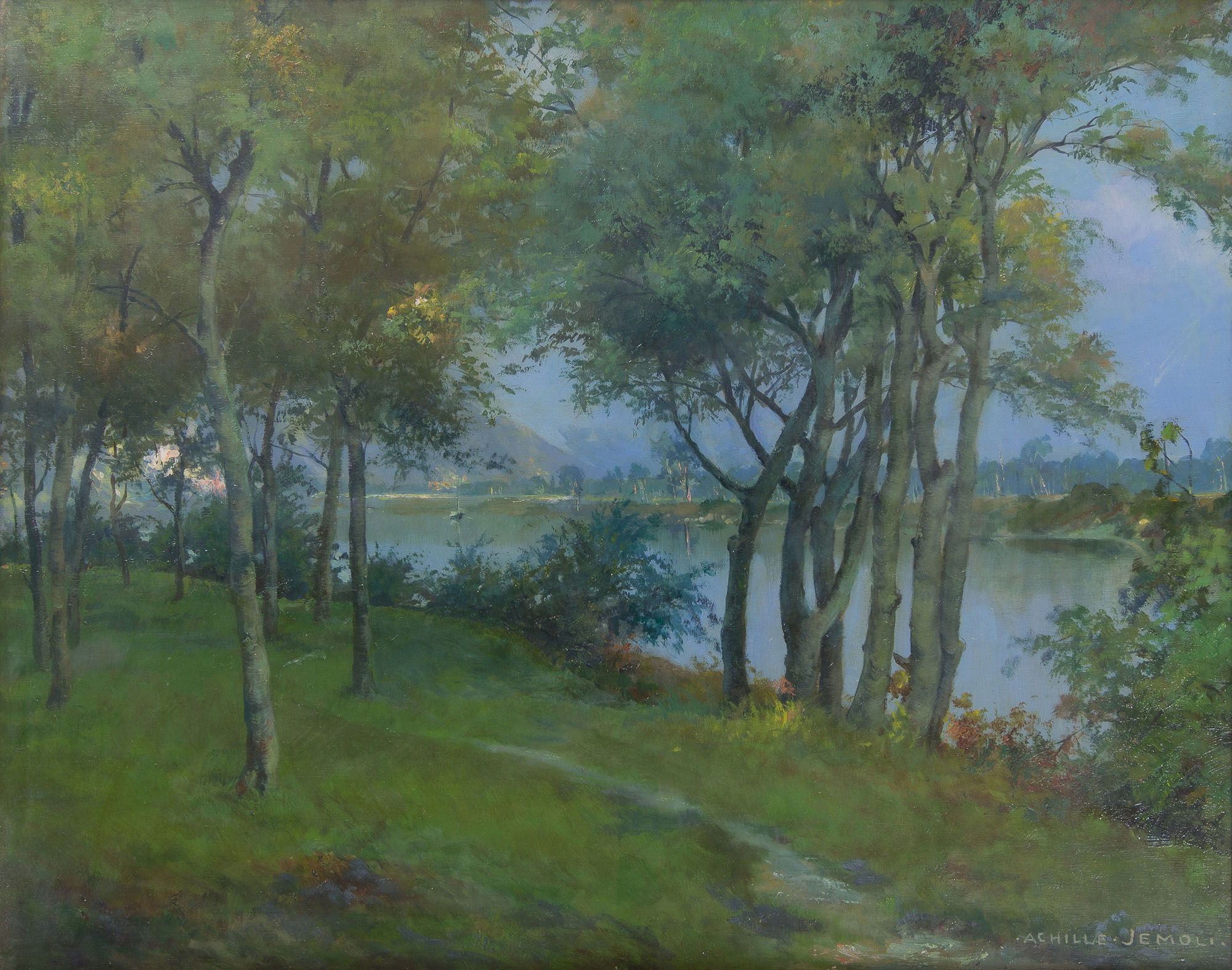 Monte Orfano / Settembre sulle rive del Toce (dipinto) di Jemoli, Achille (secondo quarto XX)
