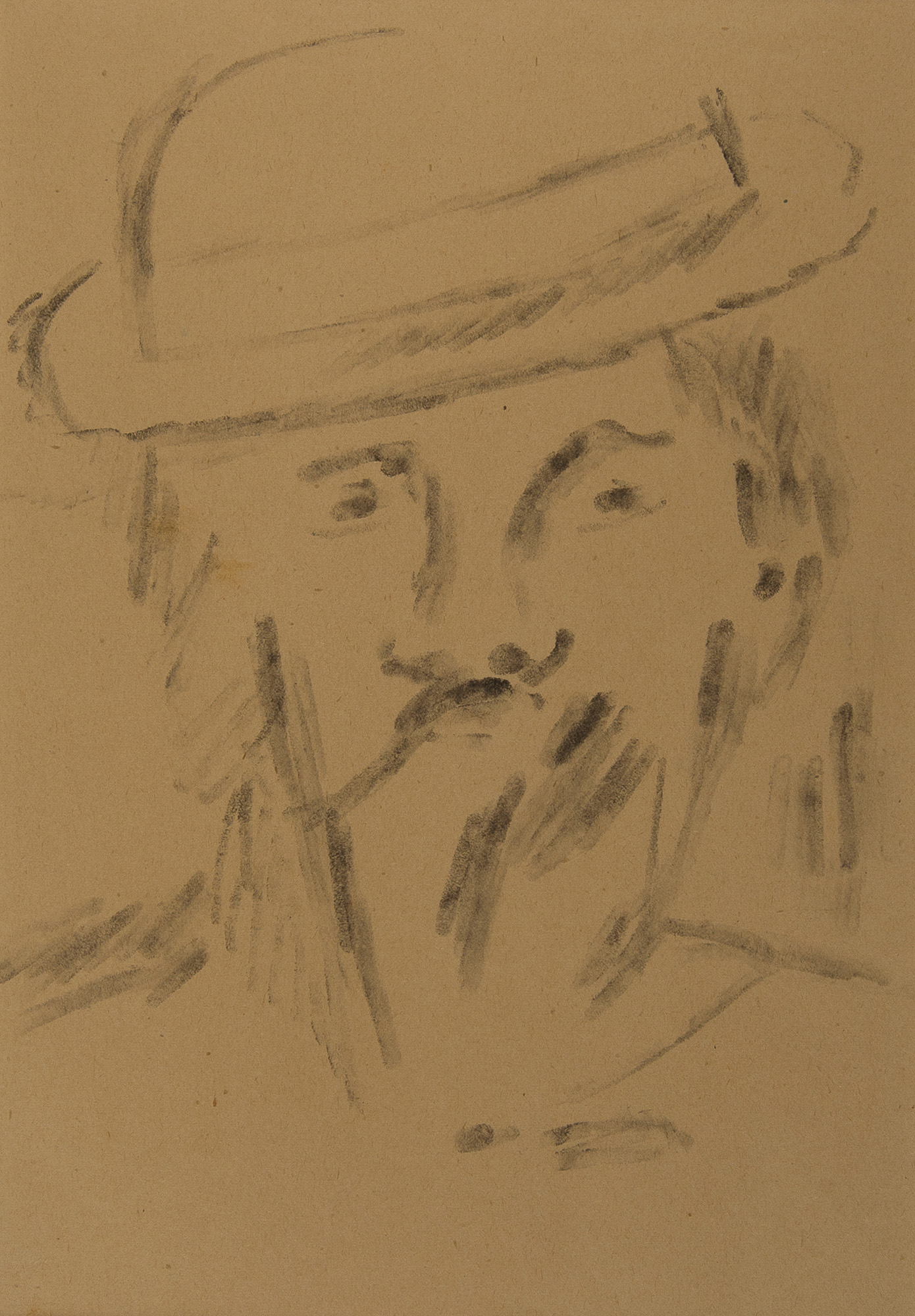 Testa di uomo con cappello, Ritratto d'uomo con cappello (disegno) di Martini Arturo - ambito italiano (prima metà XX)