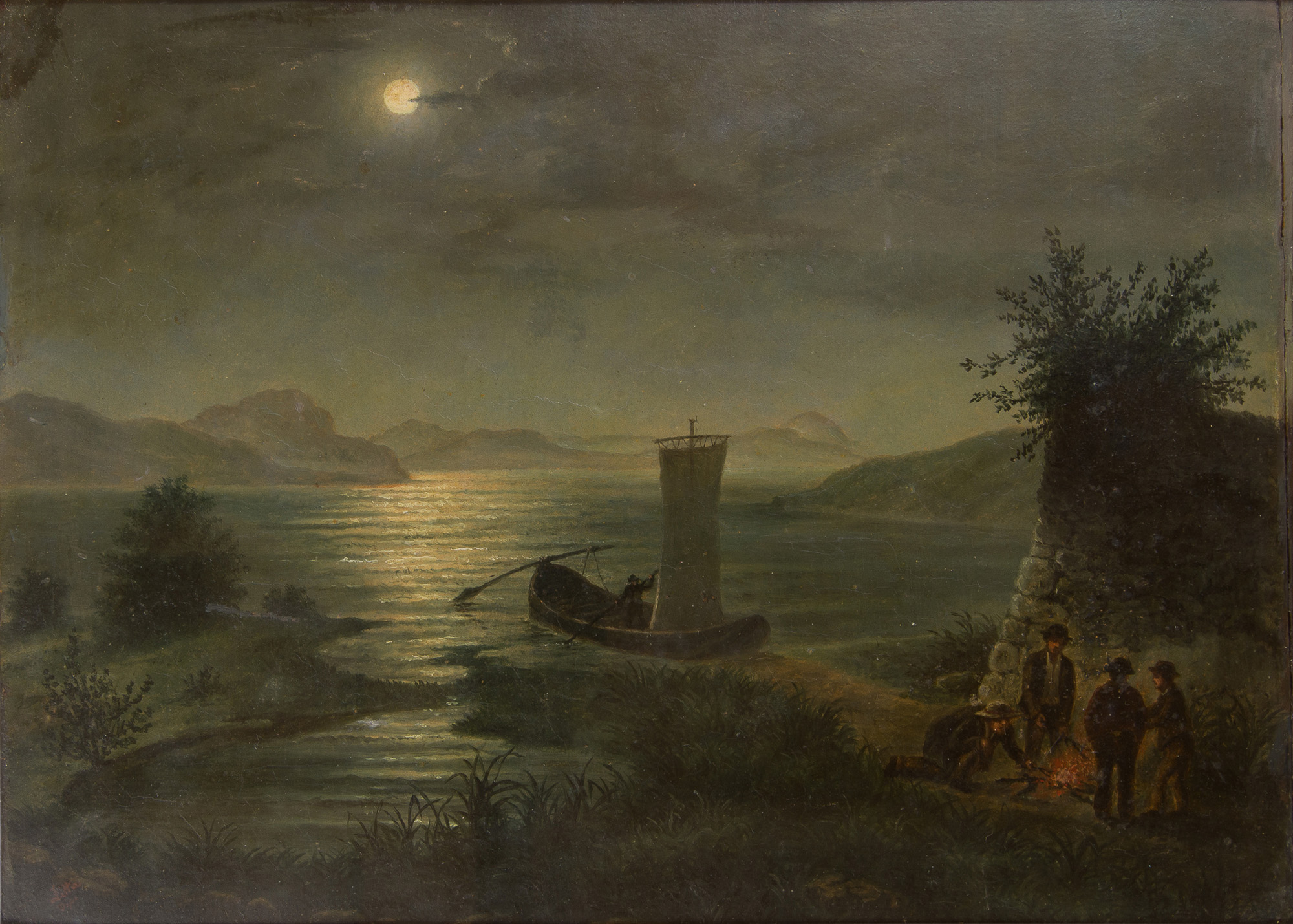 Alla Solitudine (Oggebbio), Paesaggio notturno, Oggebbio (dipinto) di Litta, Luigi (ultimo quarto XIX)