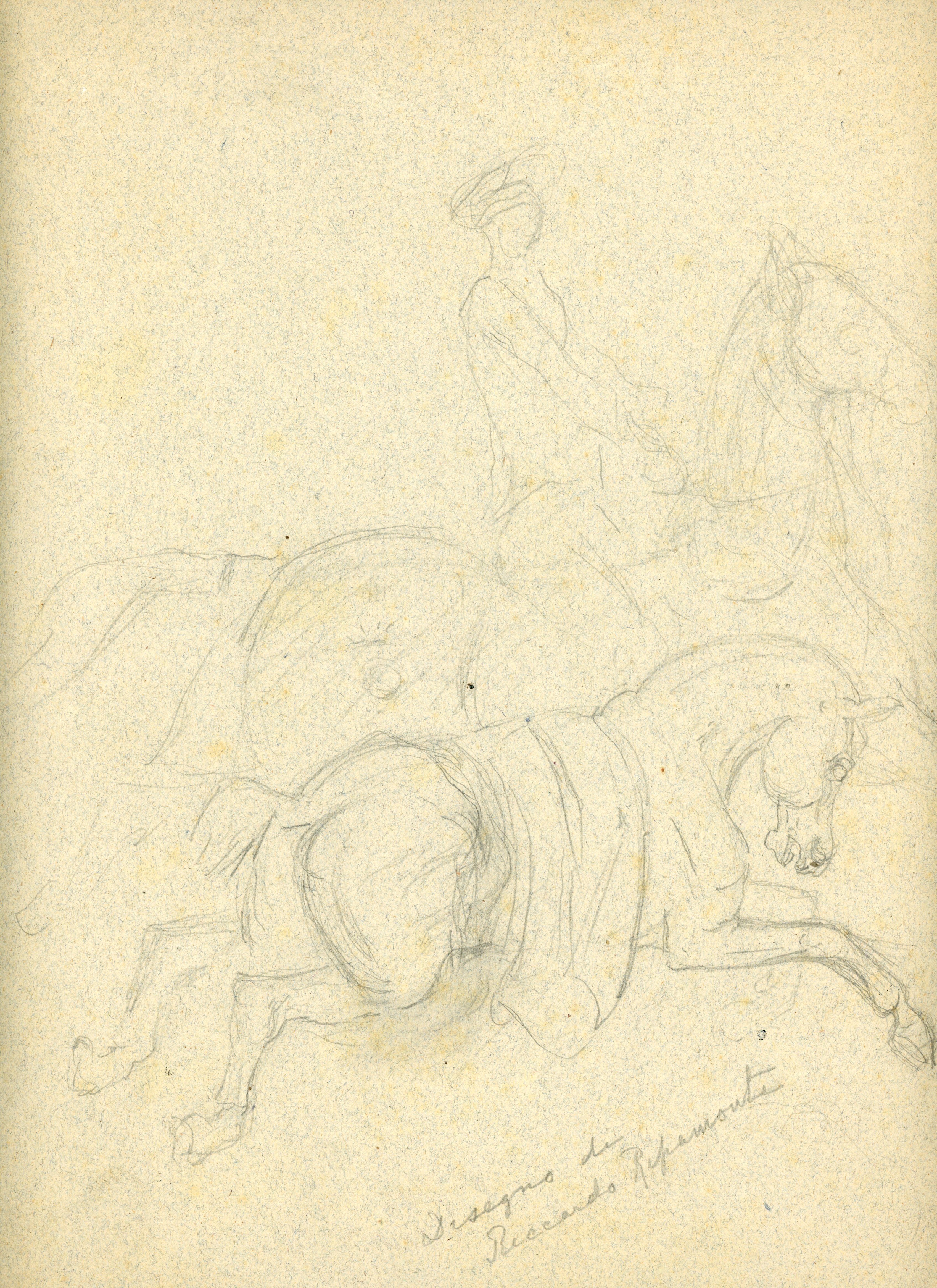 Uomo a cavallo; testa di cavallo (disegno) di Ripamonti, Riccardo (attribuito) - ambito italiano (fine/ inizio XIX-XX)