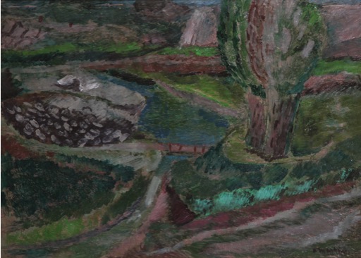 Paesaggio verde, Paesaggio con albero (dipinto) di Martini Arturo - ambito italiano (prima metà XX)