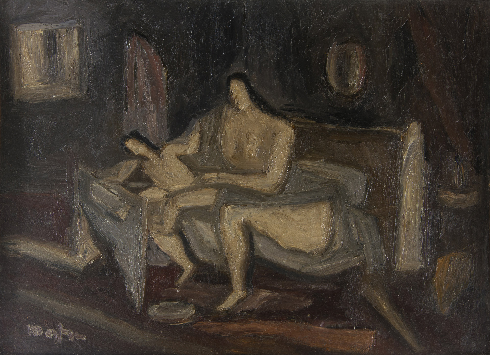 Maternità, Madre con bambino (dipinto) di Martini Arturo - ambito italiano (prima metà XX)