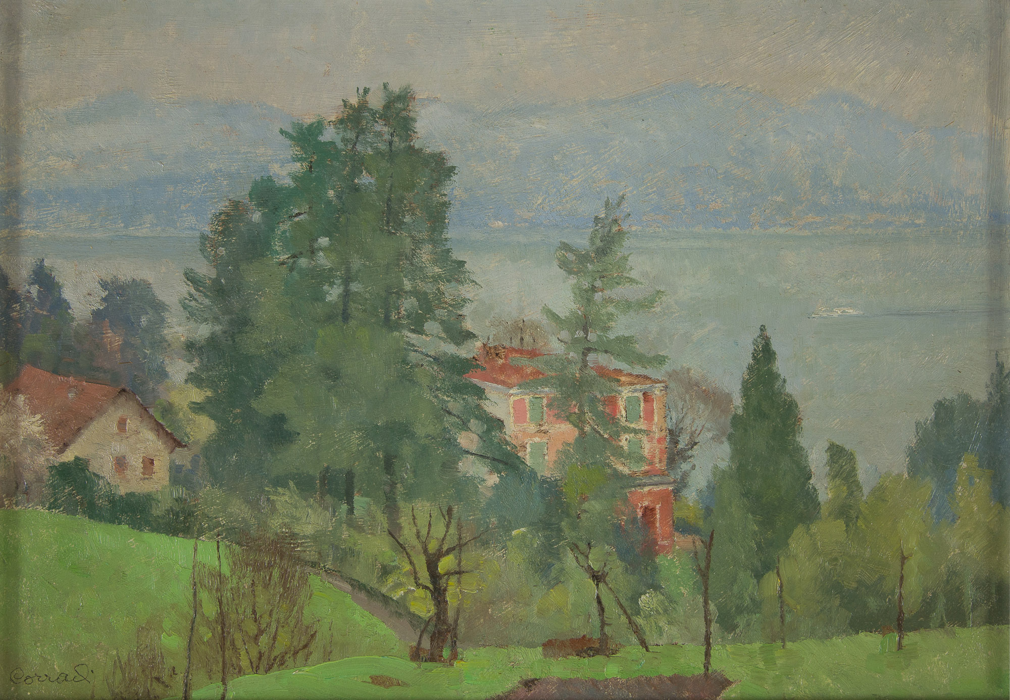 Villa Padulli (Roncaro di Baveno), paesaggio (dipinto) di Corradi, Alfonso - ambito italiano (XX)