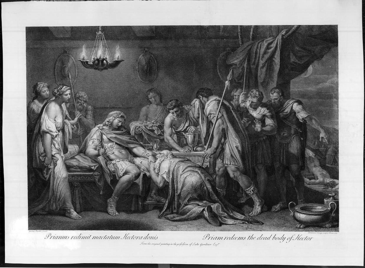 Priamo riscatta il cadavere di Ettore (stampa, elemento d'insieme) di Cunego Domenico, Hamilton Gavin (sec. XVIII)