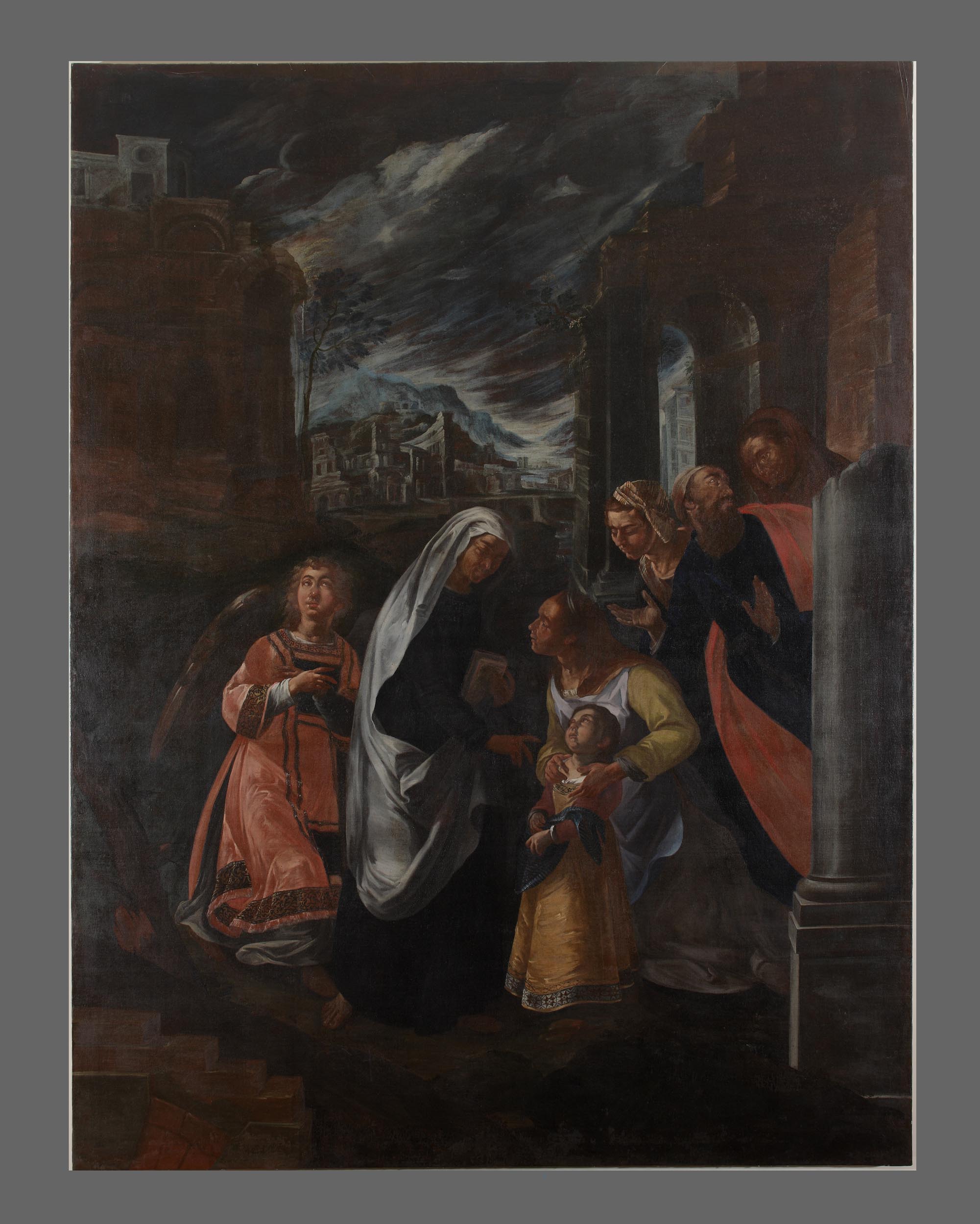 Santa Francesca Romana ridona la vista a una fanciulla (dipinto, opera isolata) - ambito mantovano (sec. XVII)