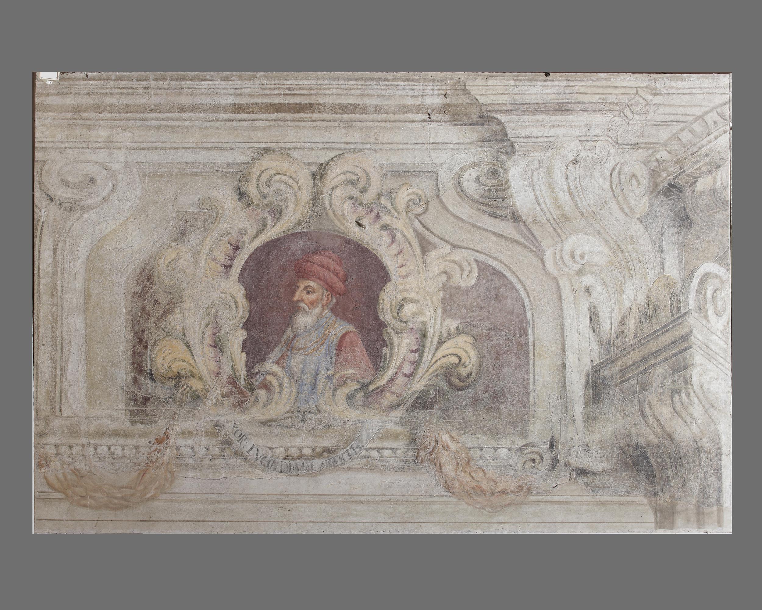 Fregio con ritratto di Luigi Gonzaga (dipinto, elemento d'insieme) di Calabrò Antonio (attribuito) (sec. XVIII)