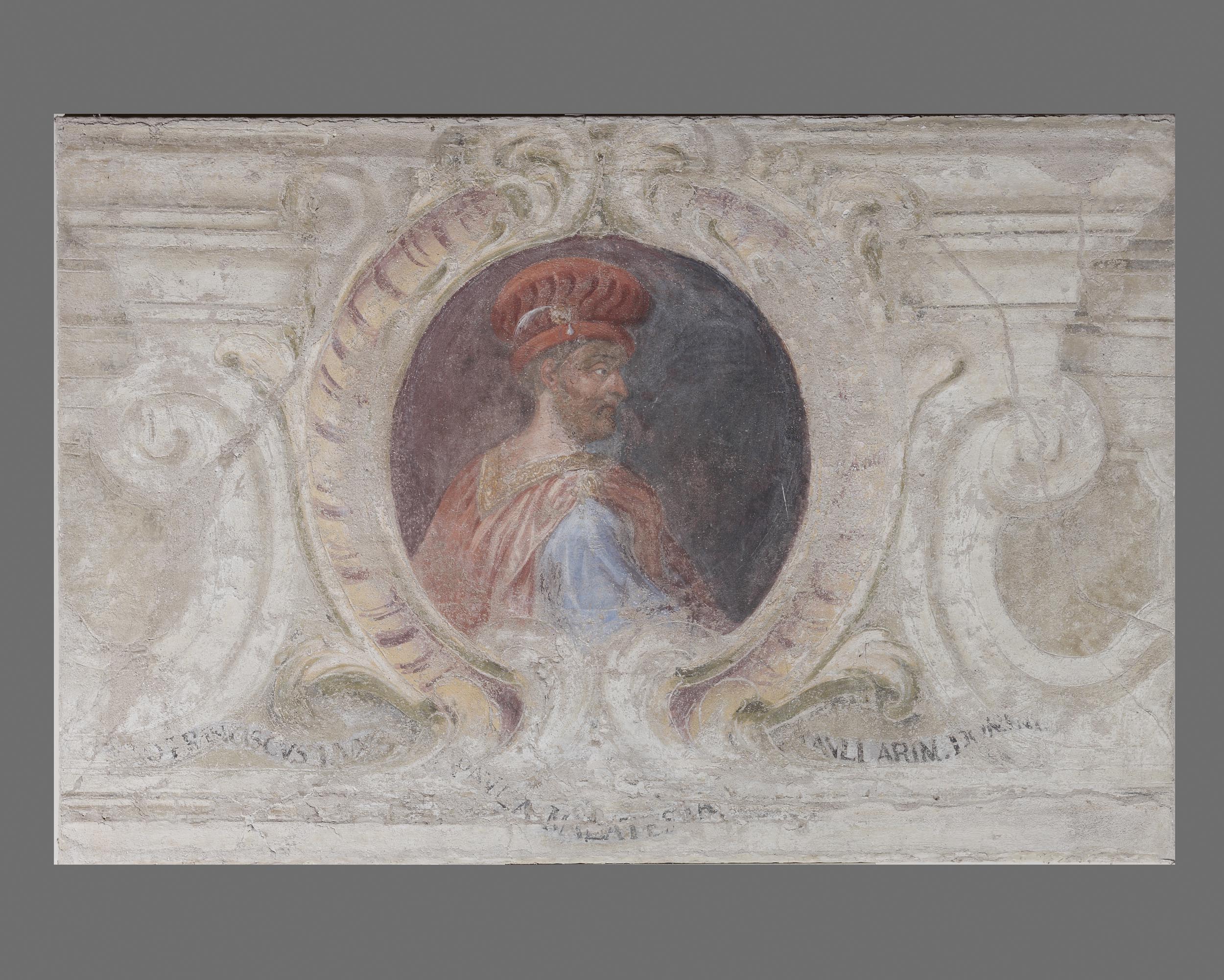 Fregio con ritratto di Gian Francesco Gonzaga (dipinto, elemento d'insieme) di Calabrò Antonio (attribuito) (sec. XVIII)
