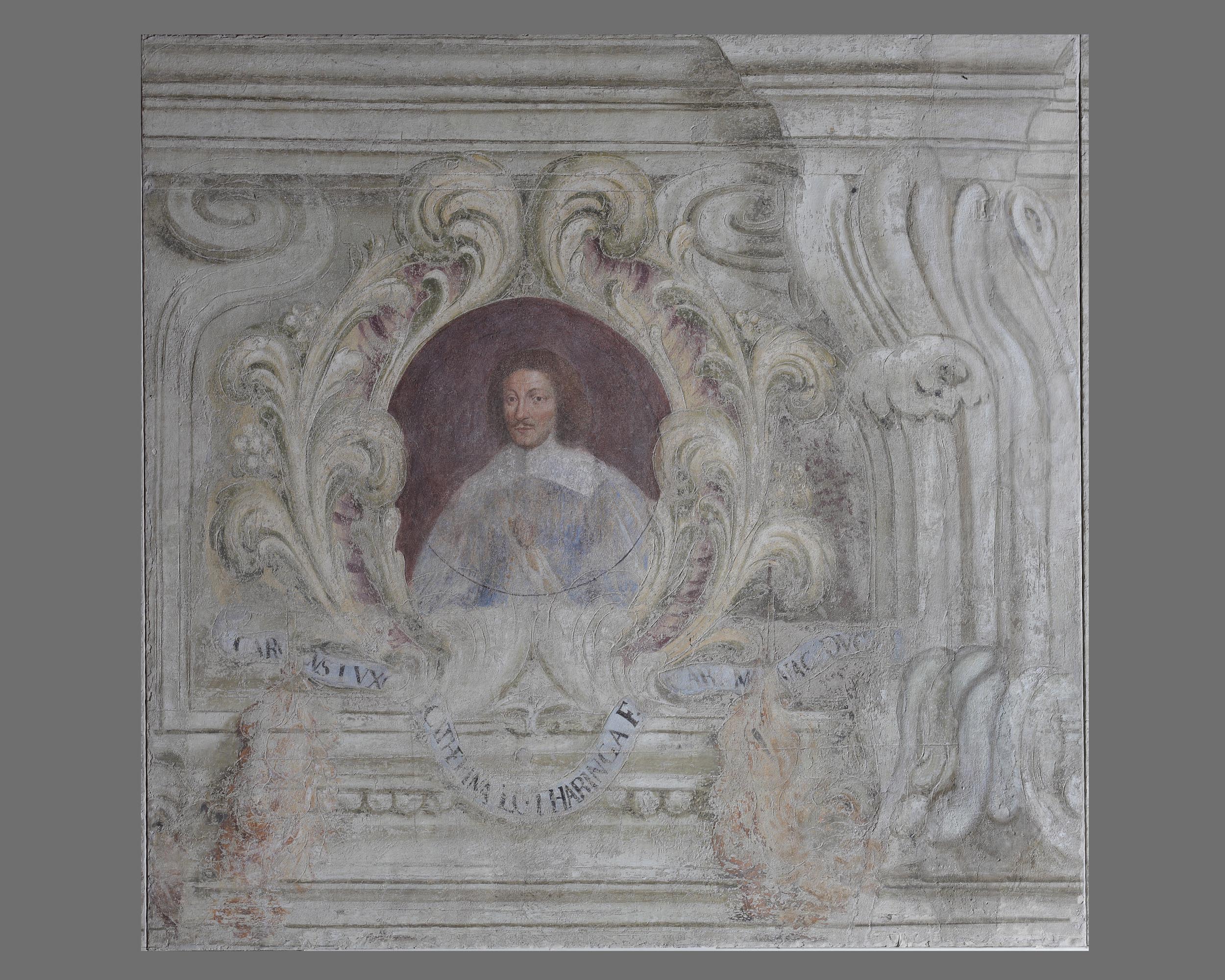 Fregio con ritratto di Carlo I Gonzaga Nevers (dipinto, elemento d'insieme) di Calabrò Antonio (attribuito) (sec. XVIII)