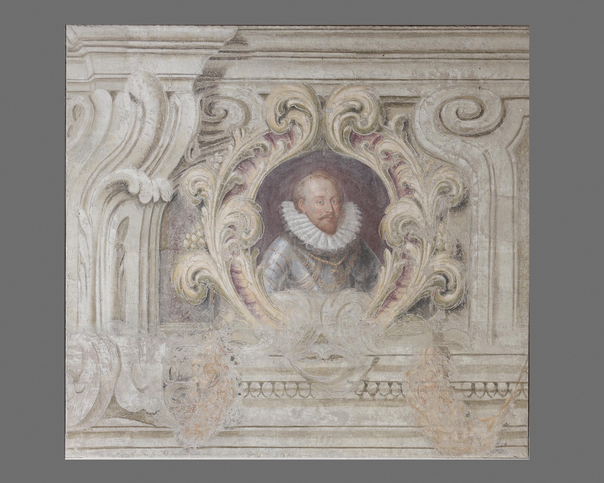 Fregio con ritratto di Vincenzo I Gonzaga (dipinto, elemento d'insieme) di Calabrò Antonio (attribuito) (sec. XVIII)