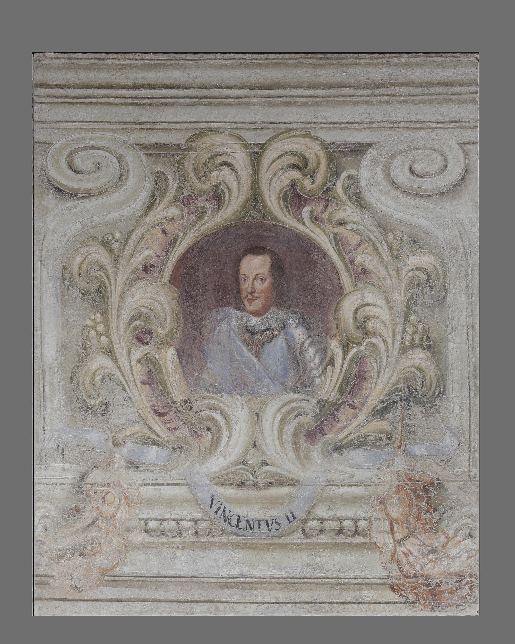 Fregio con ritratto di Vincenzo II Gonzaga (dipinto, elemento d'insieme) di Calabrò Antonio (attribuito) (sec. XVIII)