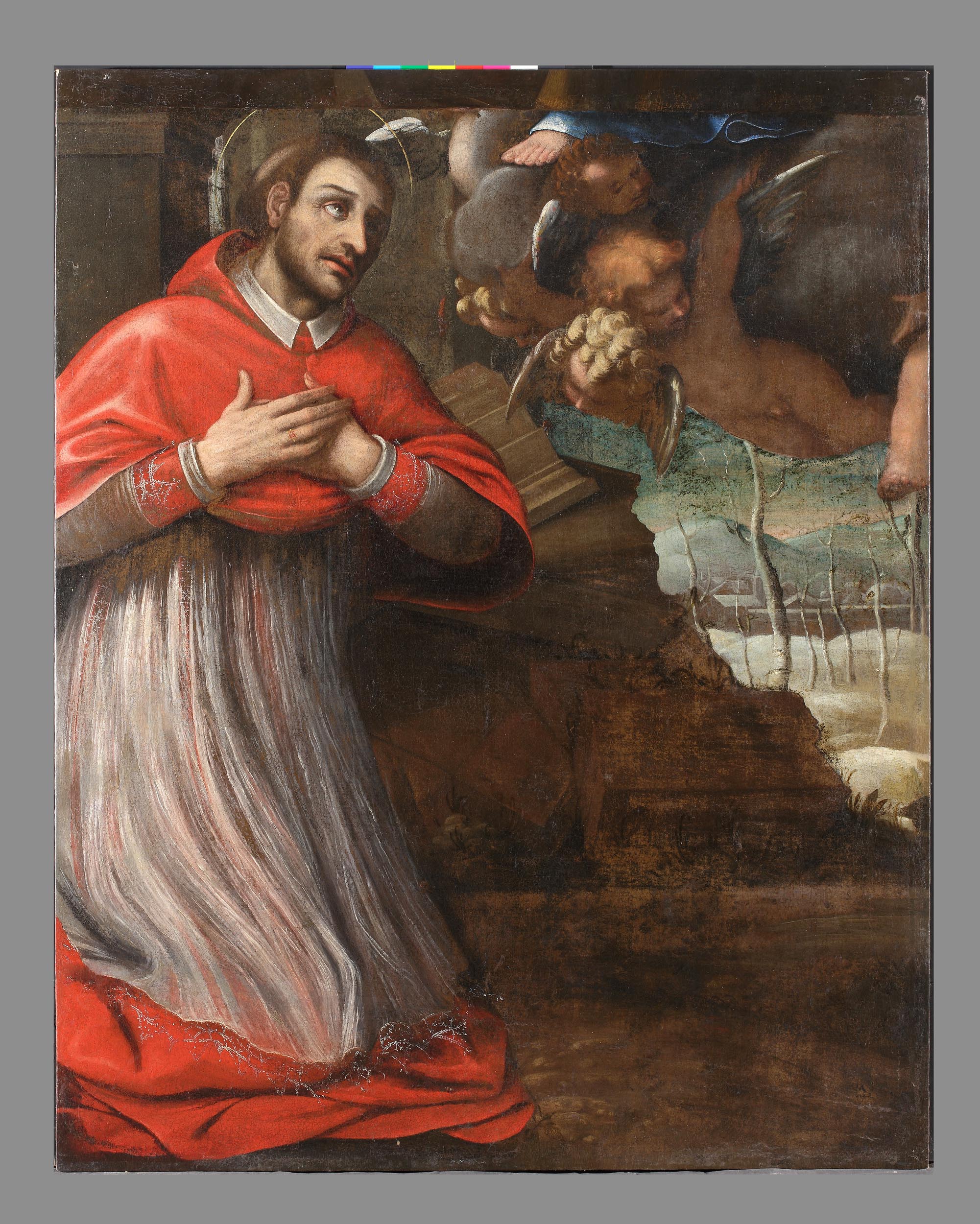 San Carlo Borromeo inginocchiato (dipinto, frammento) - ambito mantovano (sec. XVII)