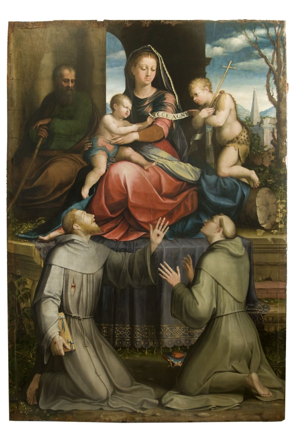 Sacra Famiglia con San Giovanni Battista bambino e Santi (dipinto, opera isolata) di Alfani Domenico (attribuito) (secondo quarto sec. XVI)