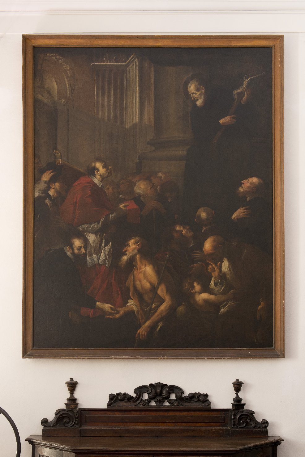 San Filippo Neri predica alla folla in presenza di San Carlo Borromeo (dipinto) di Peruzzini Giovanni (attribuito) (sec. XVII)