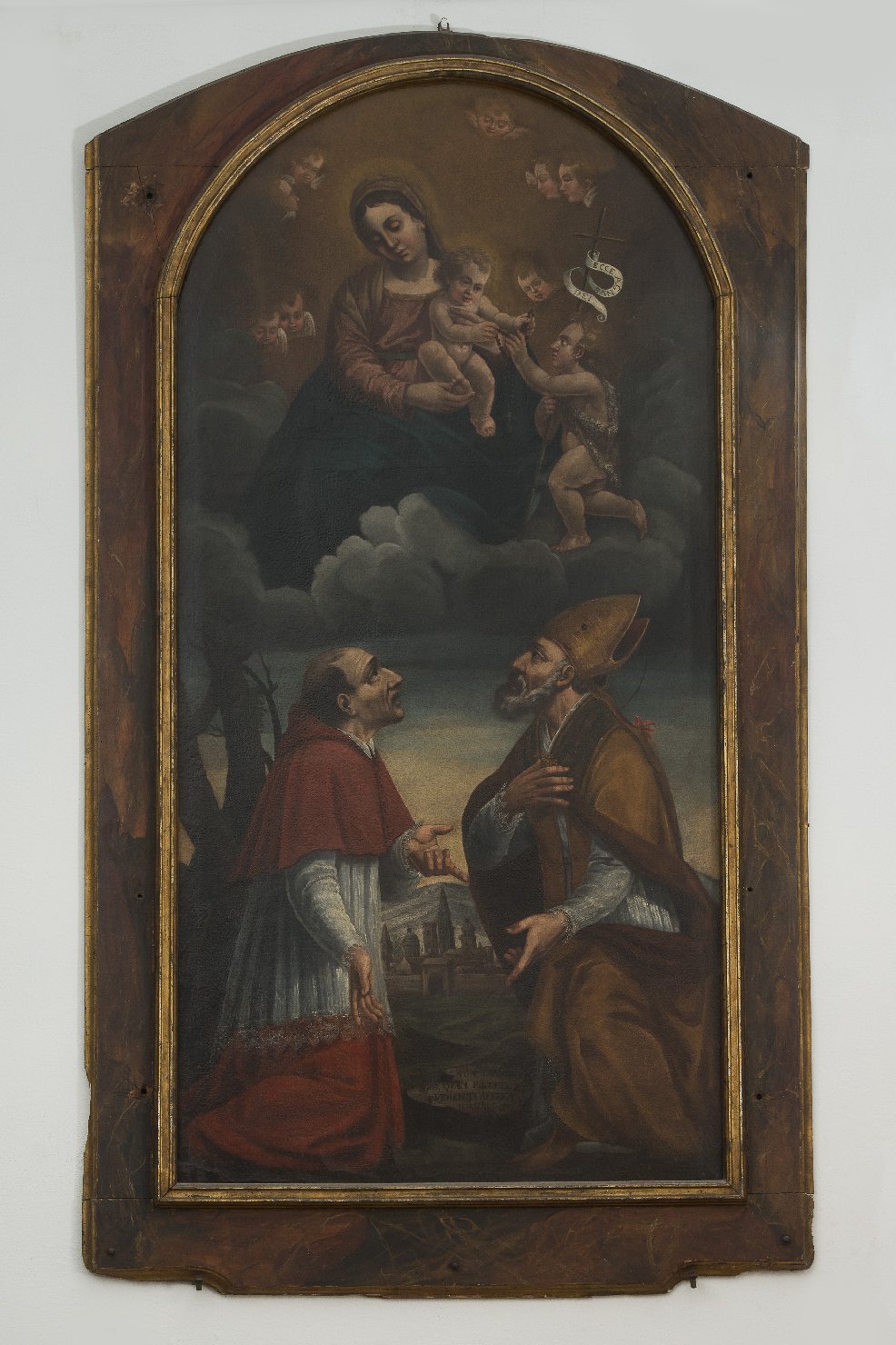 Madonna con Bambino e San Giovannino in presenza dei Santi Carlo e Geminiano adoranti (dipinto) - ambito modenese (sec. XVII)