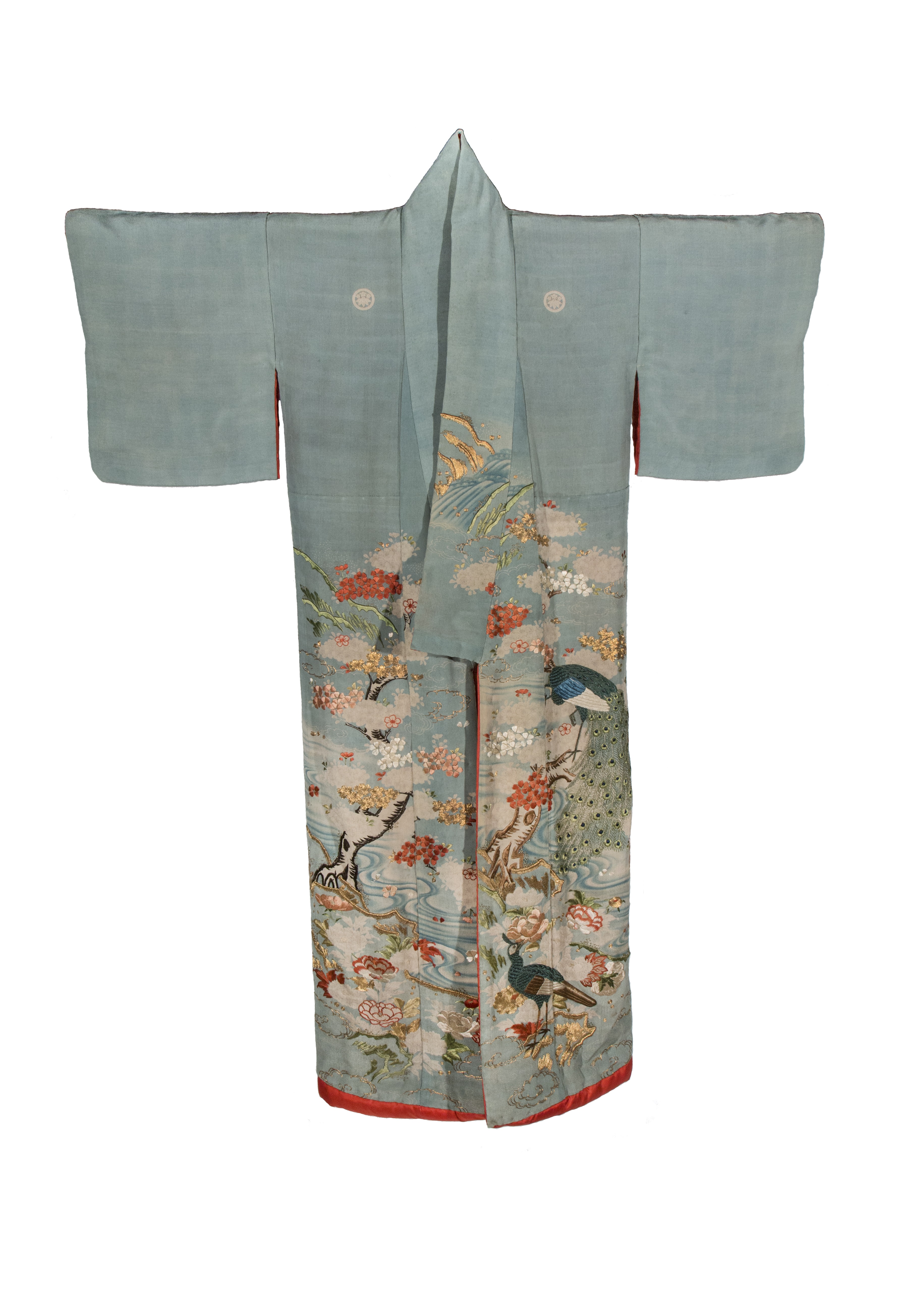 peonie, pavoni (abito femminile, elemento d'insieme) - ambito giapponese (fine/ inizio XVIII-XIX)