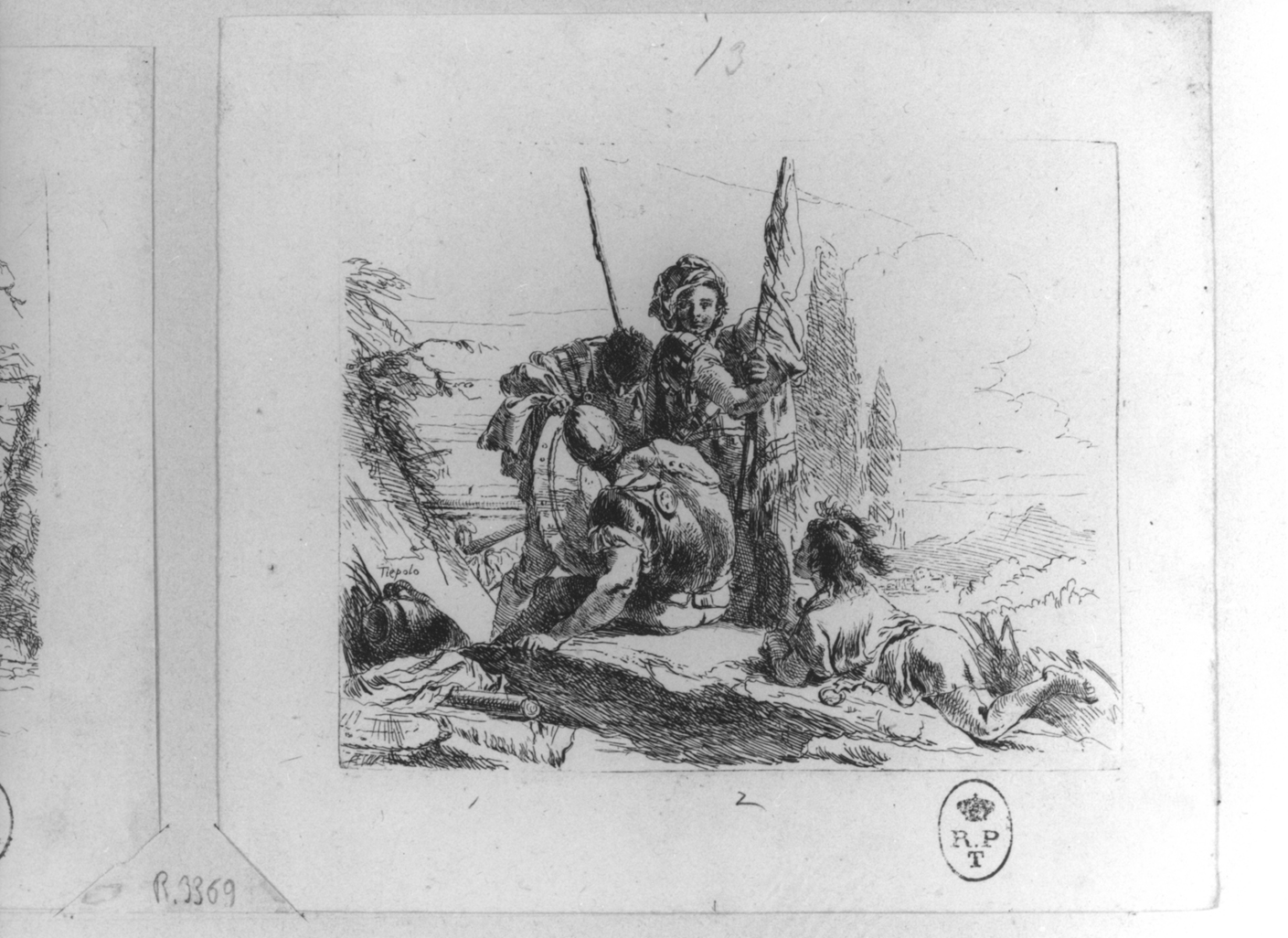 il guerriero e i fanciulli, scena allegorica (stampa smarginata) di Tiepolo Giovanni Battista, Tiepolo Gian Domenico (ultimo quarto sec. XVIII)