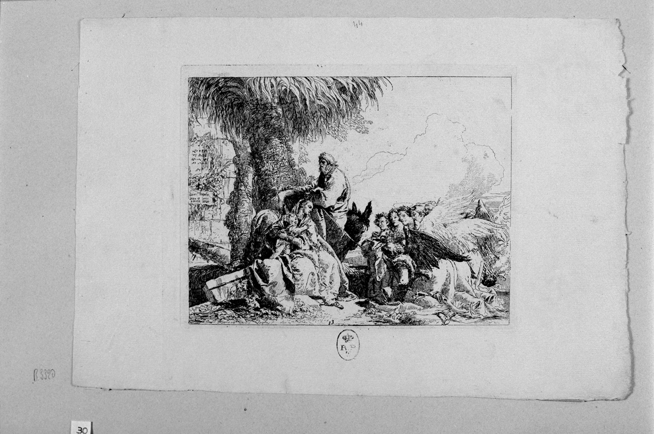 il riposo nella fuga in Egitto, riposo nella fuga in Egitto (stampa) di Tiepolo Gian Domenico (seconda metà sec. XVIII)