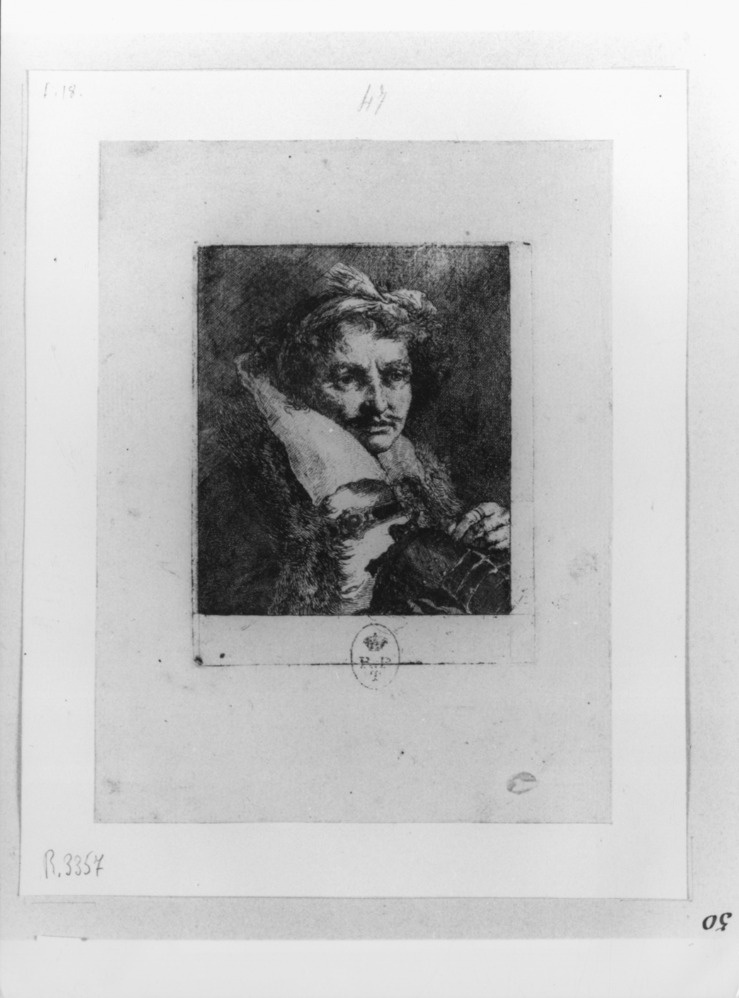 Ritratto d' uomo, testa d'uomo (stampa) di Tiepolo Giovanni Battista, Tiepolo Gian Domenico (sec. XVIII)